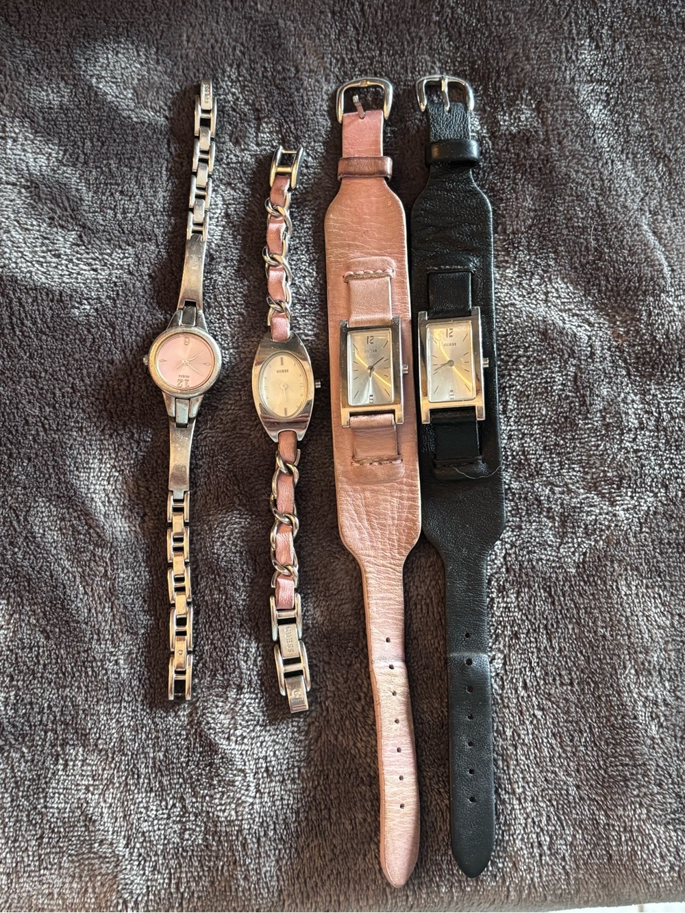 Guess Women's Pink, Black Leather Strap and chain Watch Lot